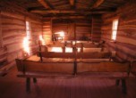 Bluff Fort -- Interior of the replica of the Bluff Fort log meetinghouse. Lamont Crabtree Photo